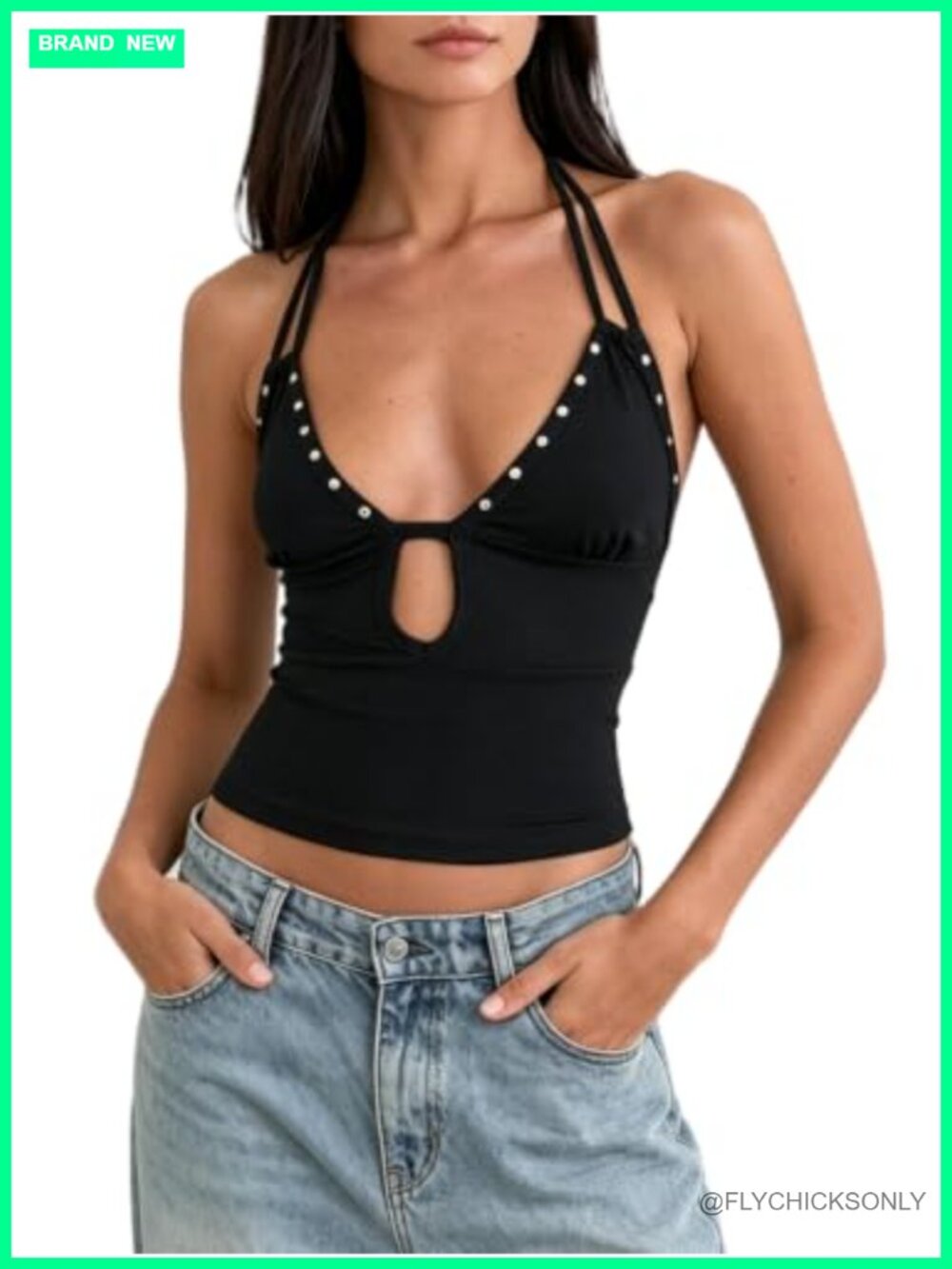 Women Cut Out Halter Camisole Y2K Peplum Top Tie Back Deep V Neck Summer
